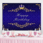 Lofaris Gorgeous Navy Blue and Golden Crown Birthday Backdrop